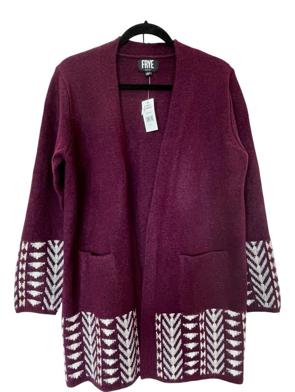 Frye Cozy Cardigan, Womens Sz Med Dark Red (Oxblood Combo)  NWT 2999.7